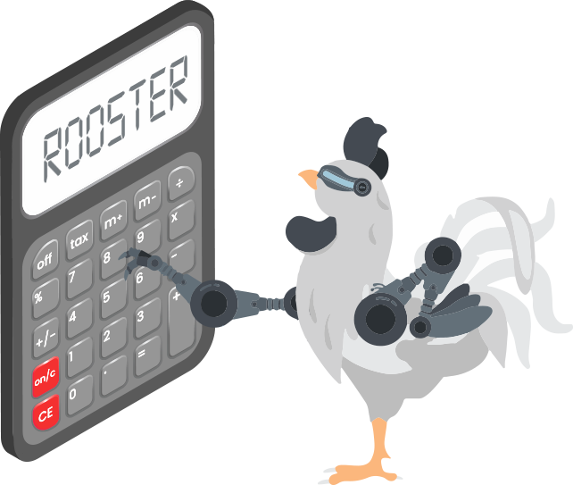rooster calculator mascot